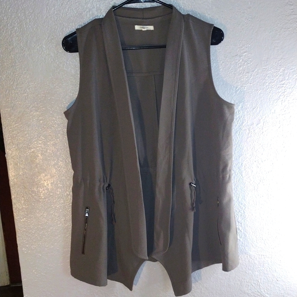 Tan Maurices Open Front Vest with Cinched Waist M